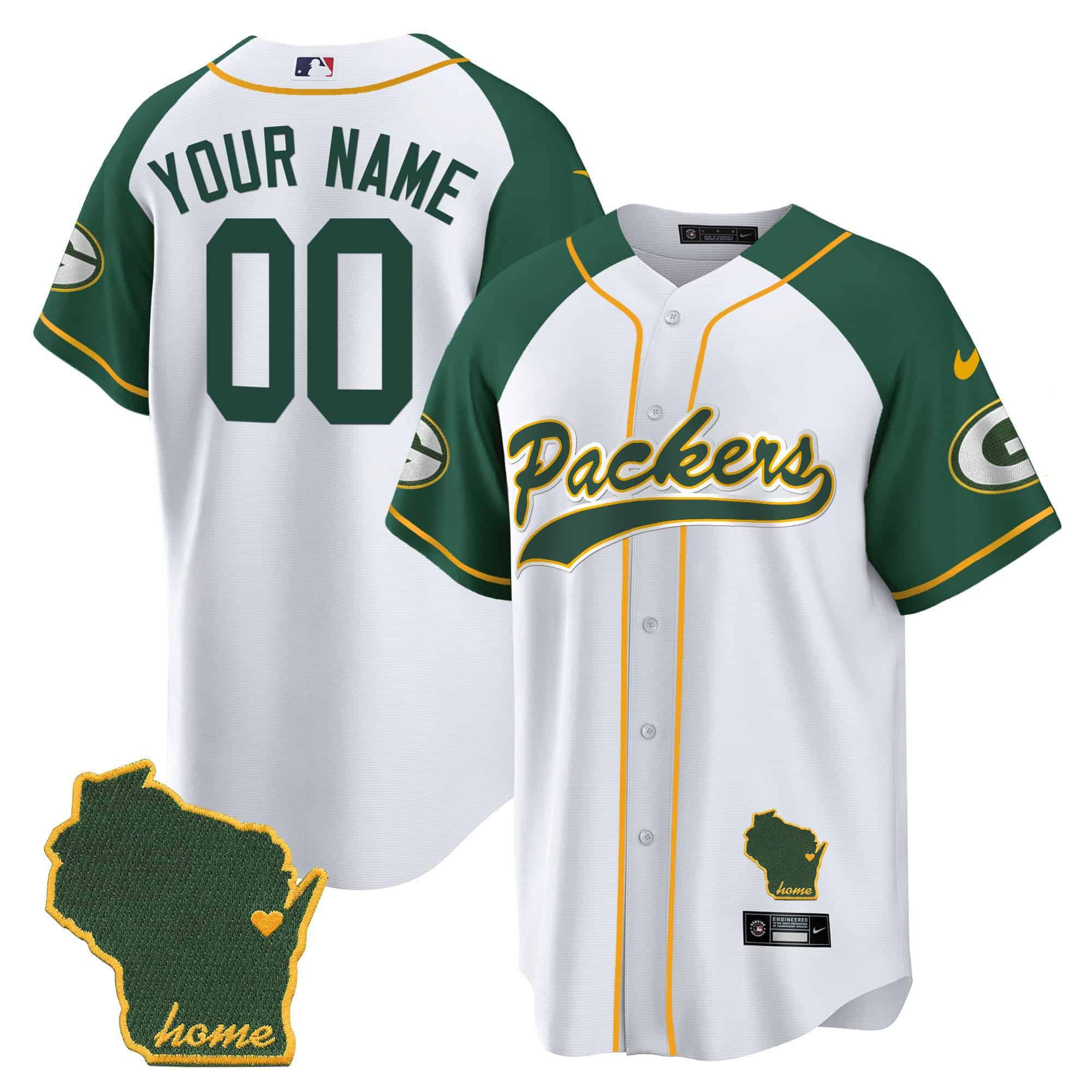 Men Green Bay Packers White 2024 Nike Home Patch Baseball Custom NFL Jersey style 1->customized nfl jersey->Custom Jersey
